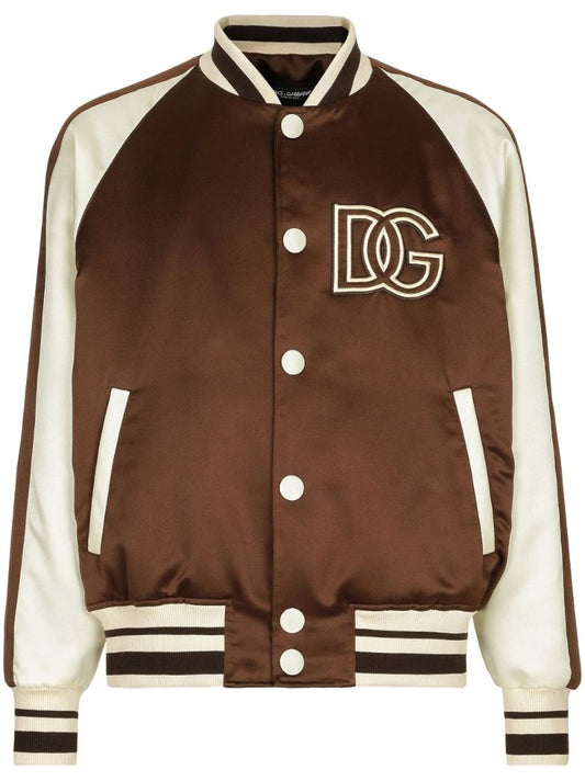 Brown Dg Logo Satin Bomber Jacket