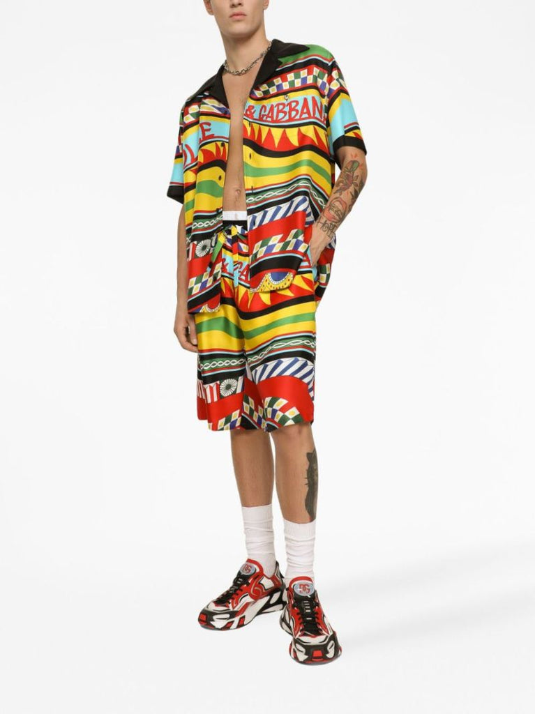 Multicolour Carreto Print Silk Shorts
