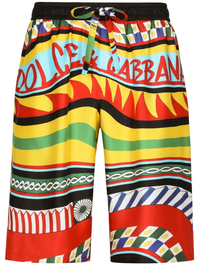 Multicolour Carreto Print Silk Shorts