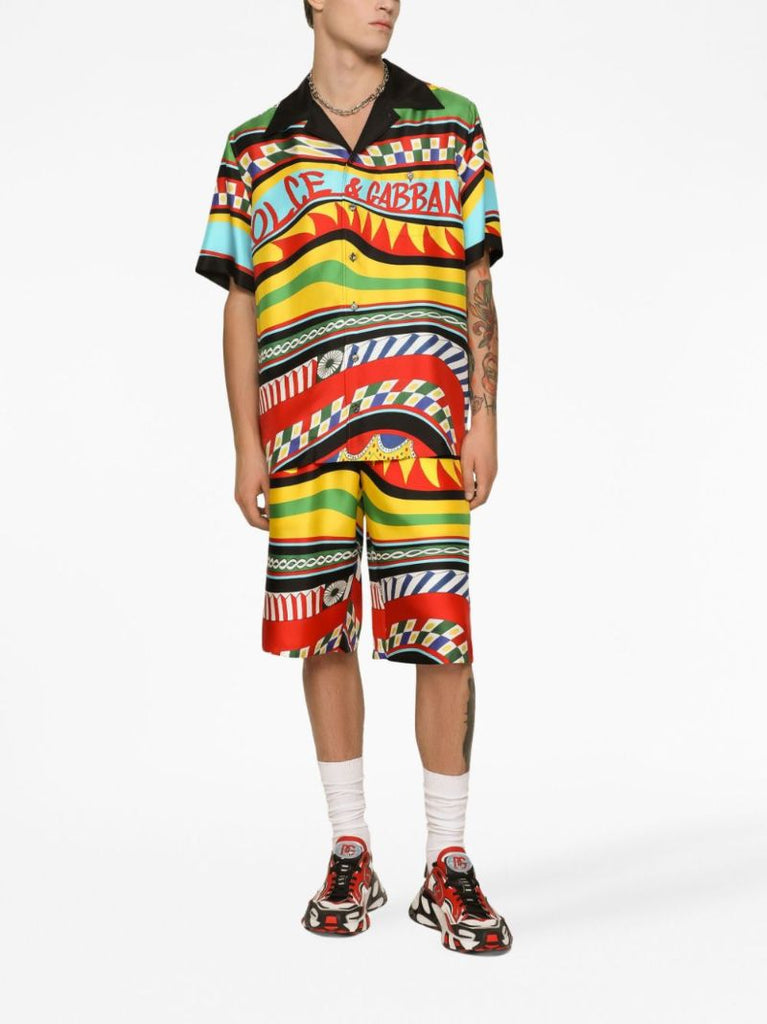Multicolour Carreto Print Silk Shorts