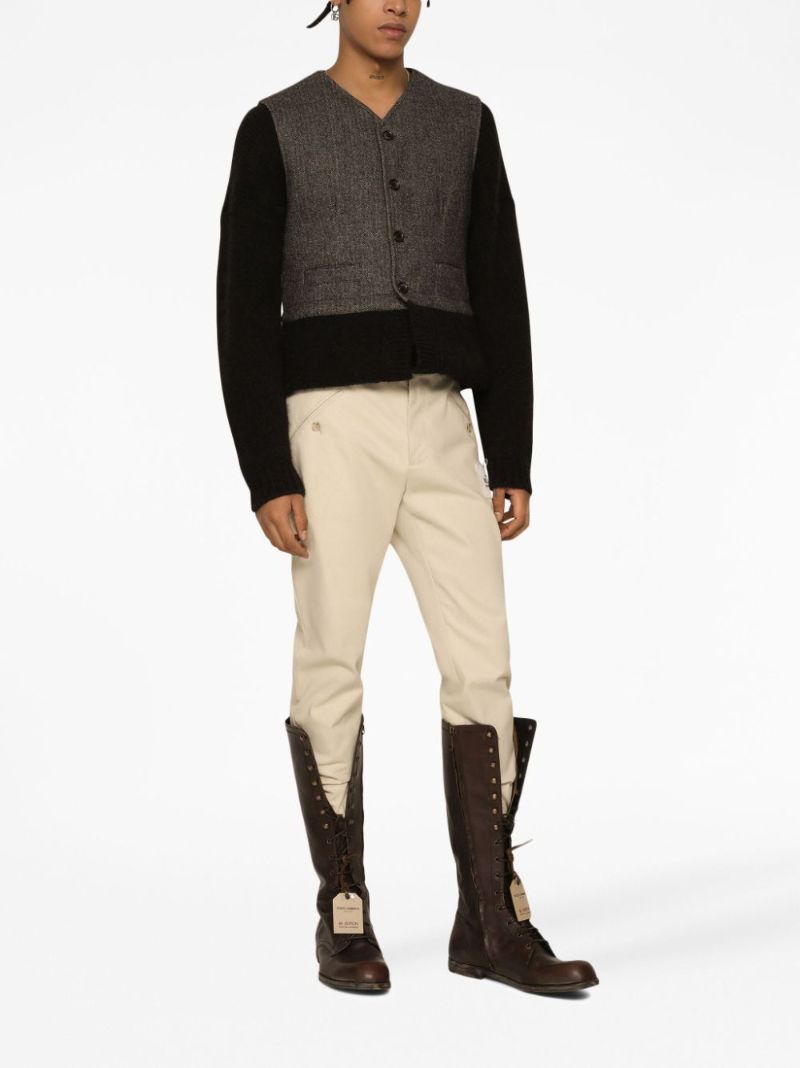 Beige Logo Patch Skinny Trousers