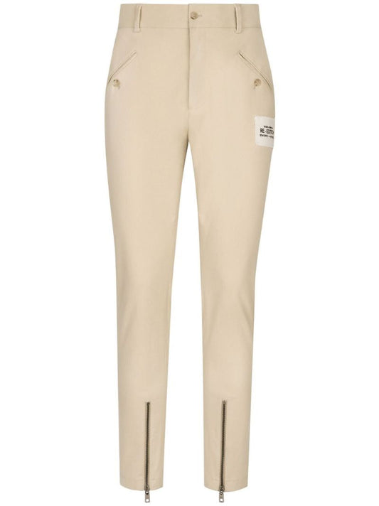 Beige Logo Patch Skinny Trousers