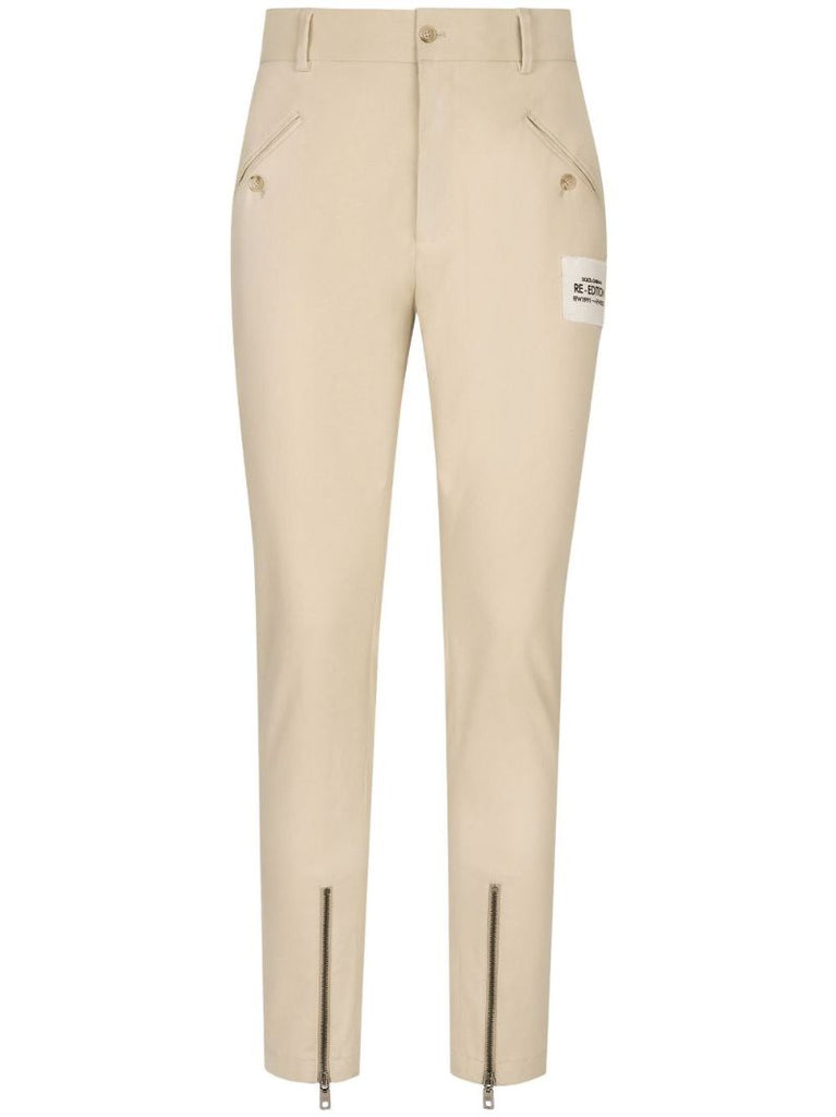 Beige Logo Patch Skinny Trousers