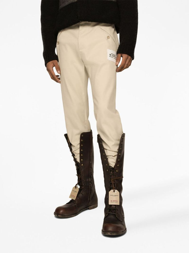 Beige Logo Patch Skinny Trousers