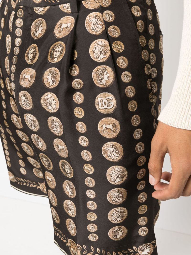 Brown Coin-print Silk Bermuda Shorts