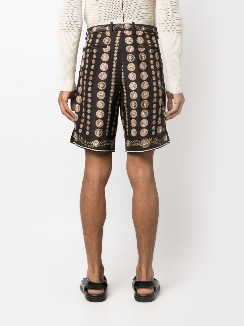Brown Coin-print Silk Bermuda Shorts