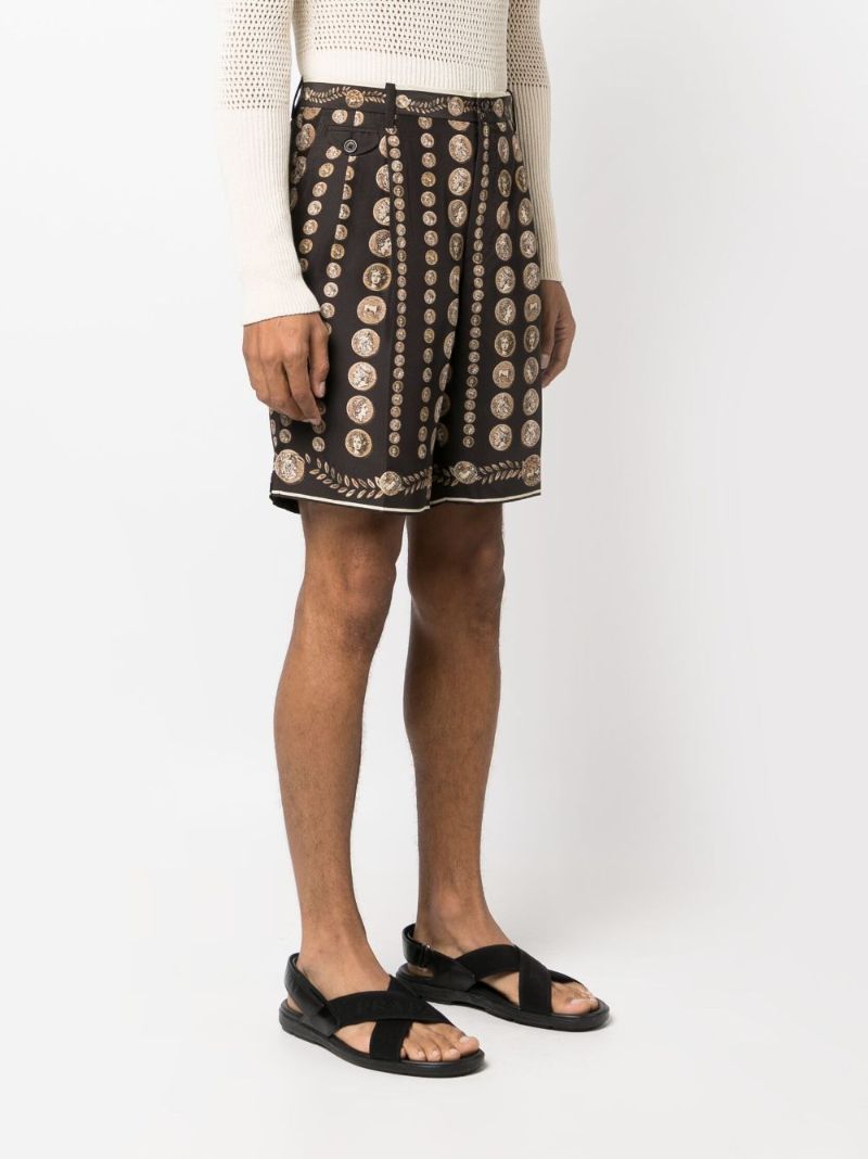 Brown Coin-print Silk Bermuda Shorts