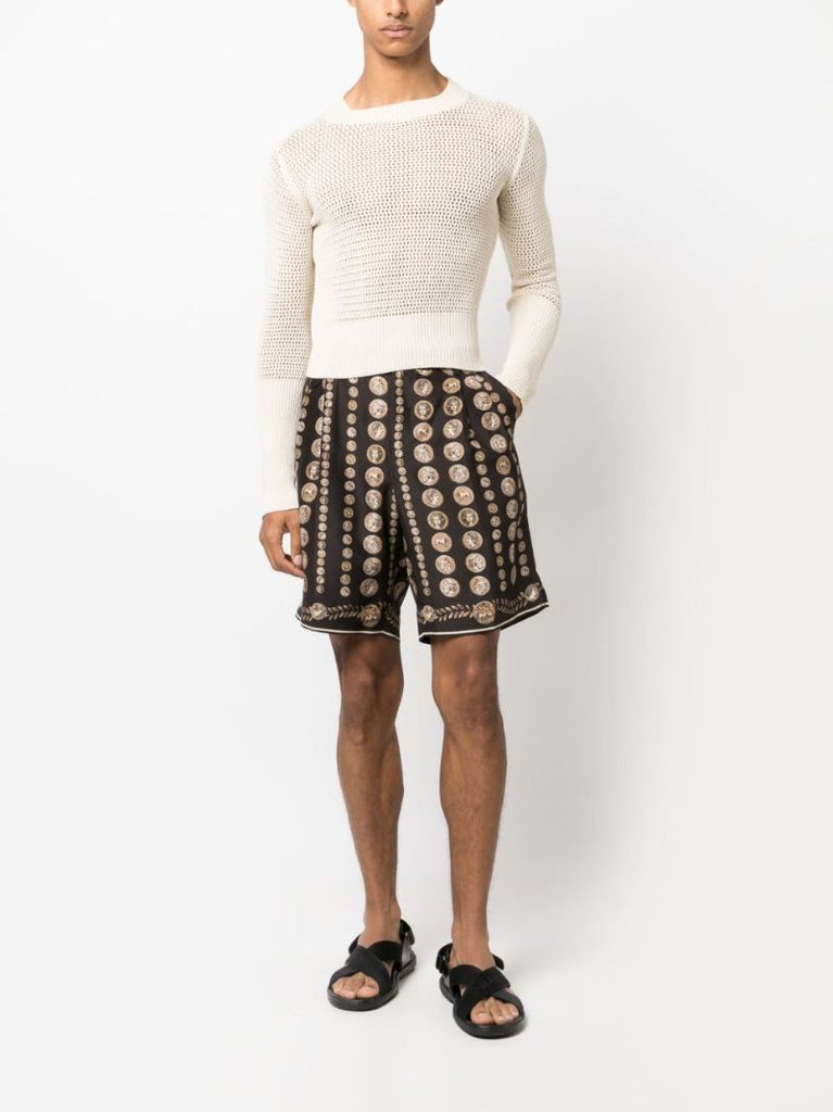 Brown Coin-print Silk Bermuda Shorts