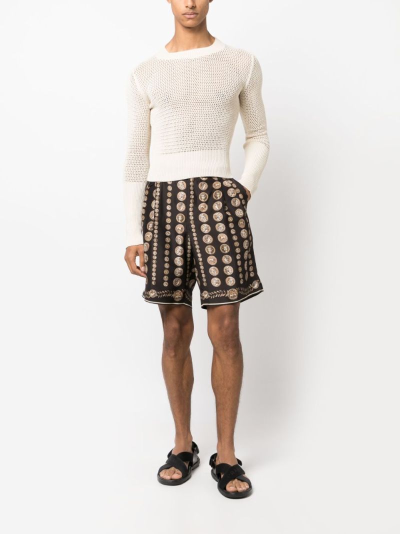 Brown Coin-print Silk Bermuda Shorts