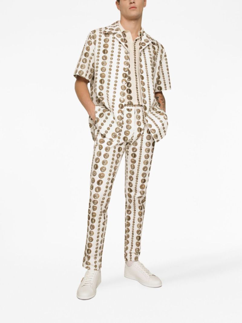 Neutral Coin Print Silk Polo Shirt
