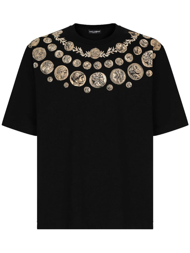 Black Coin Print Cotton T-shirt