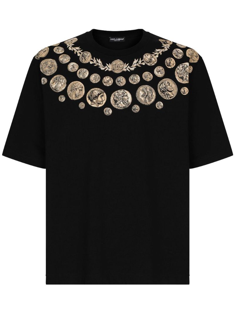 Black Coin Print Cotton T-shirt
