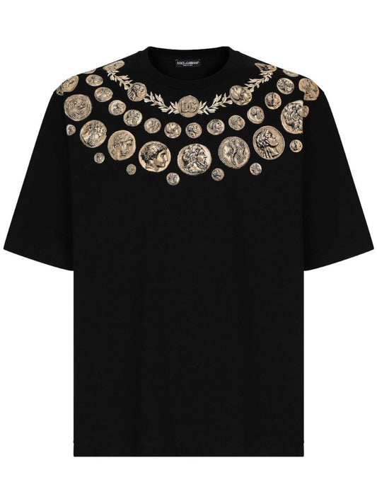 Black Coin Print Cotton T-shirt