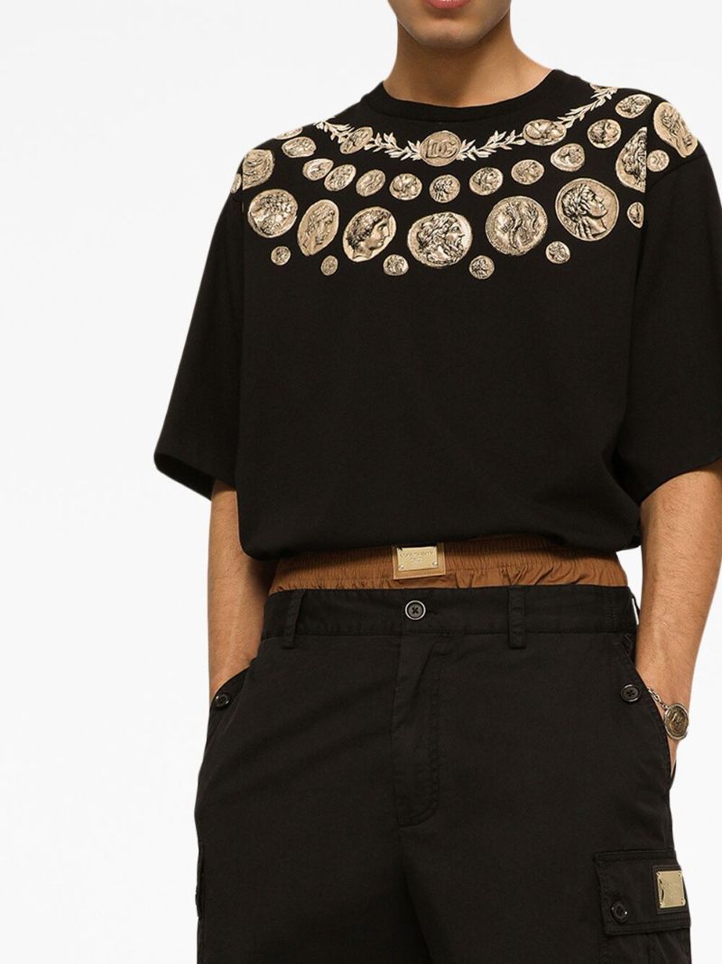Black Coin Print Cotton T-shirt