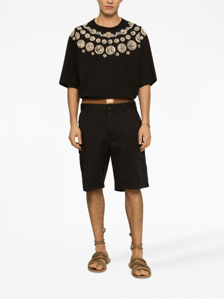 Black Coin Print Cotton T-shirt