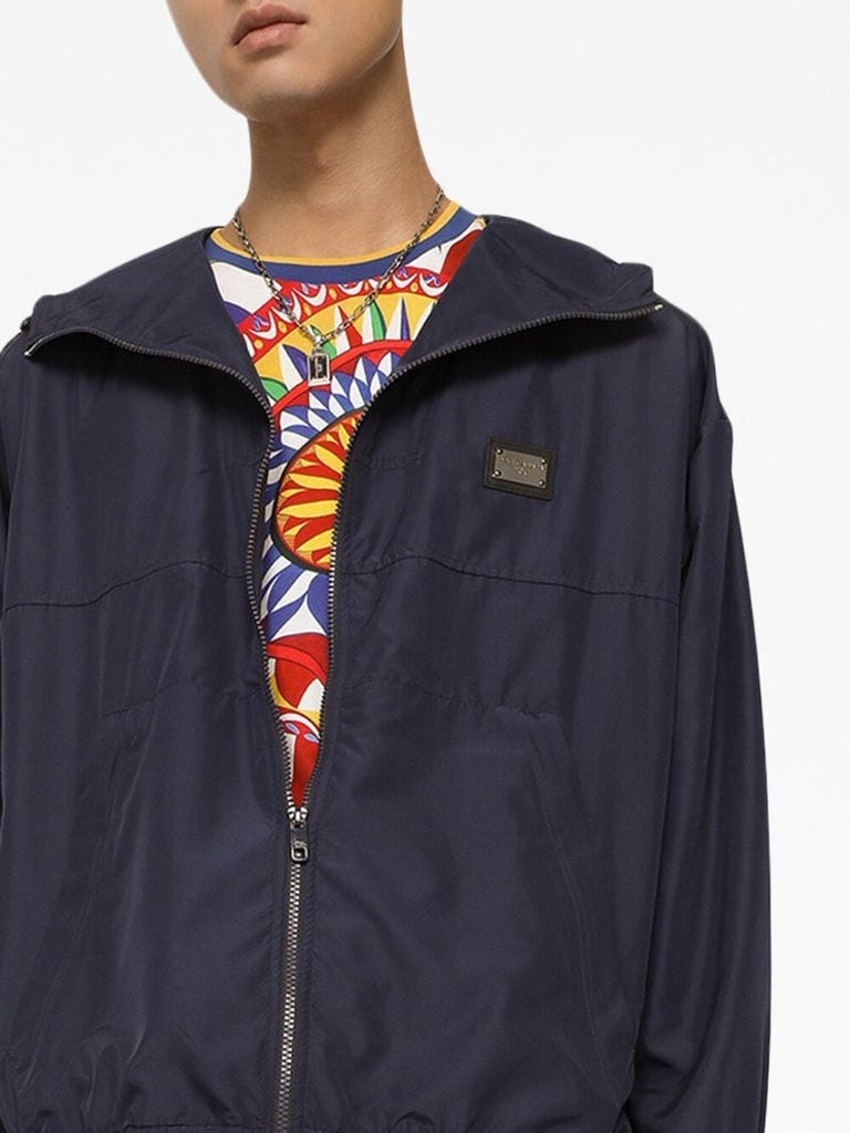 Blue Hooded Windbreaker Jacket