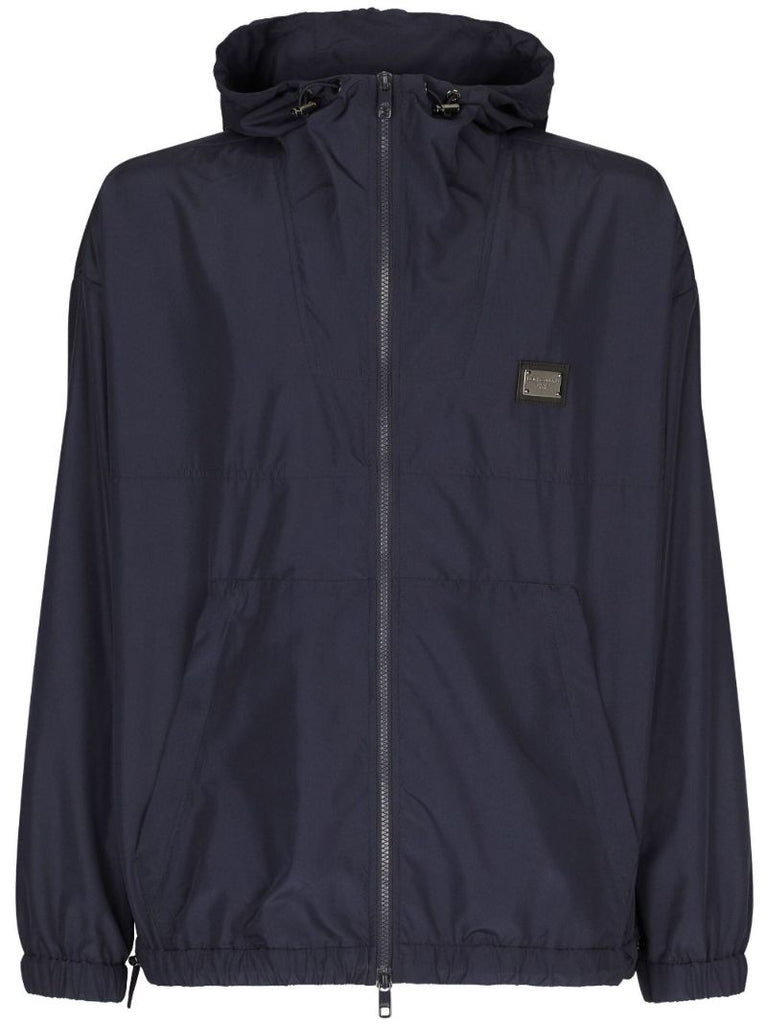 Blue Hooded Windbreaker Jacket