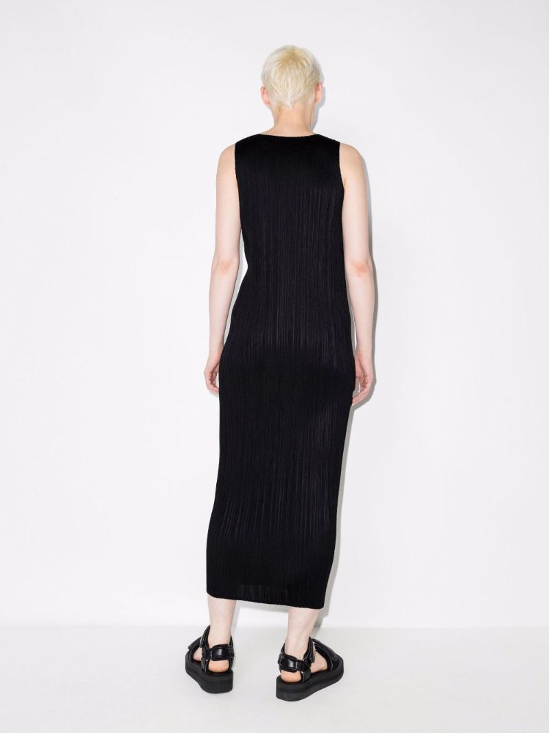 Black Sway PlissÃ_x0083_Â© Sleeveless Midi Dress