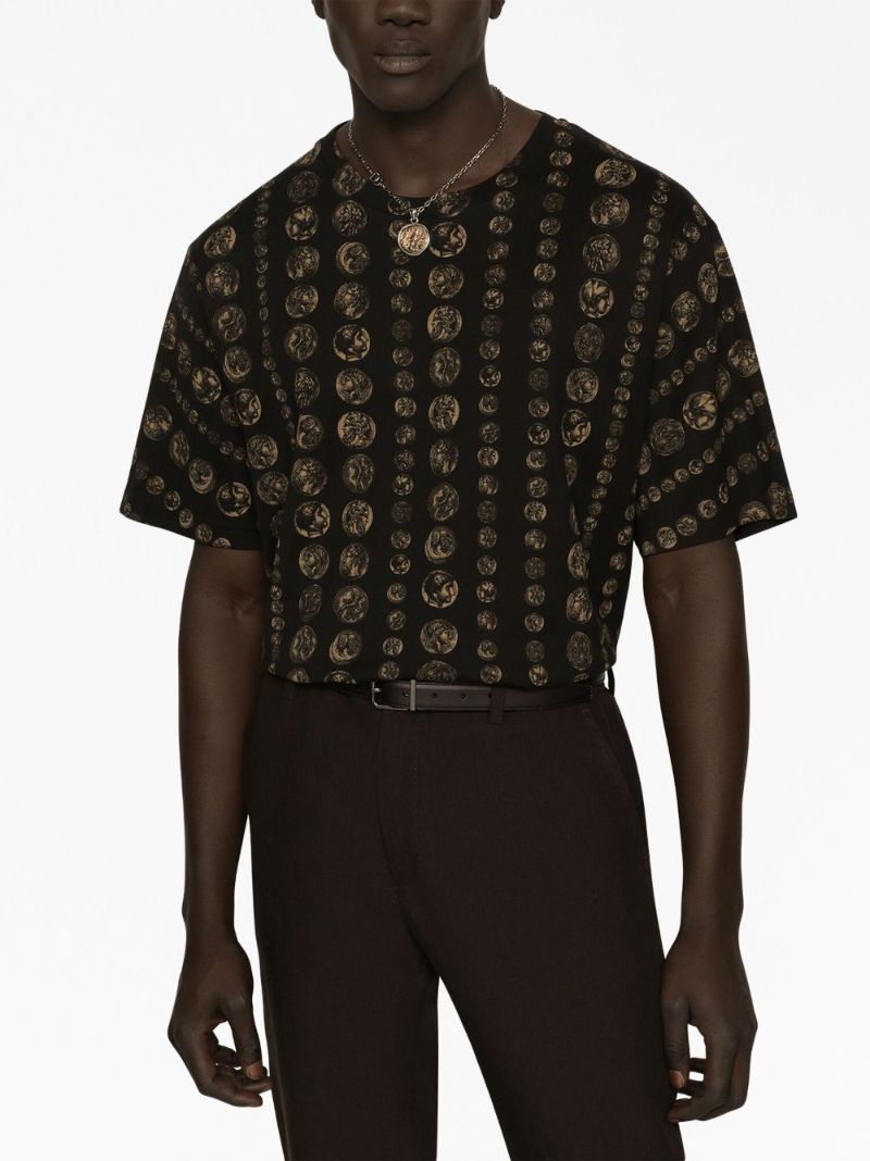 Black  Coin Print Cotton T-shirt
