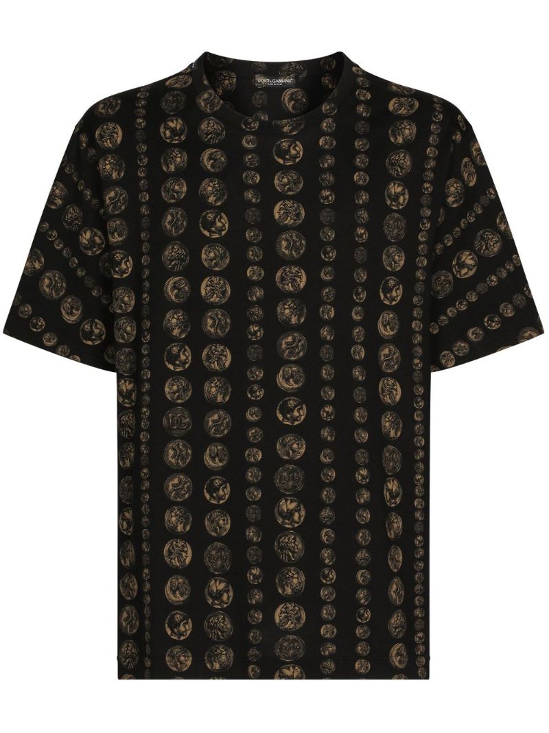 Black  Coin Print Cotton T-shirt