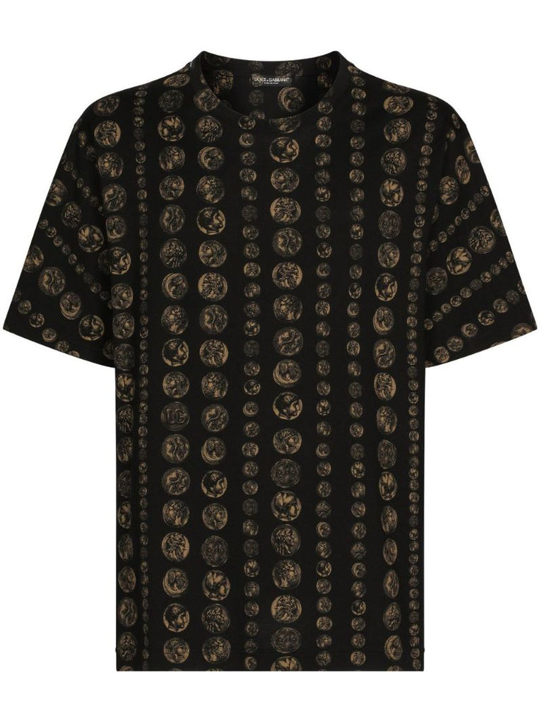 Black  Coin Print Cotton T-shirt
