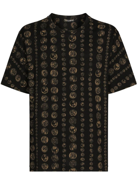 Black  Coin Print Cotton T-shirt