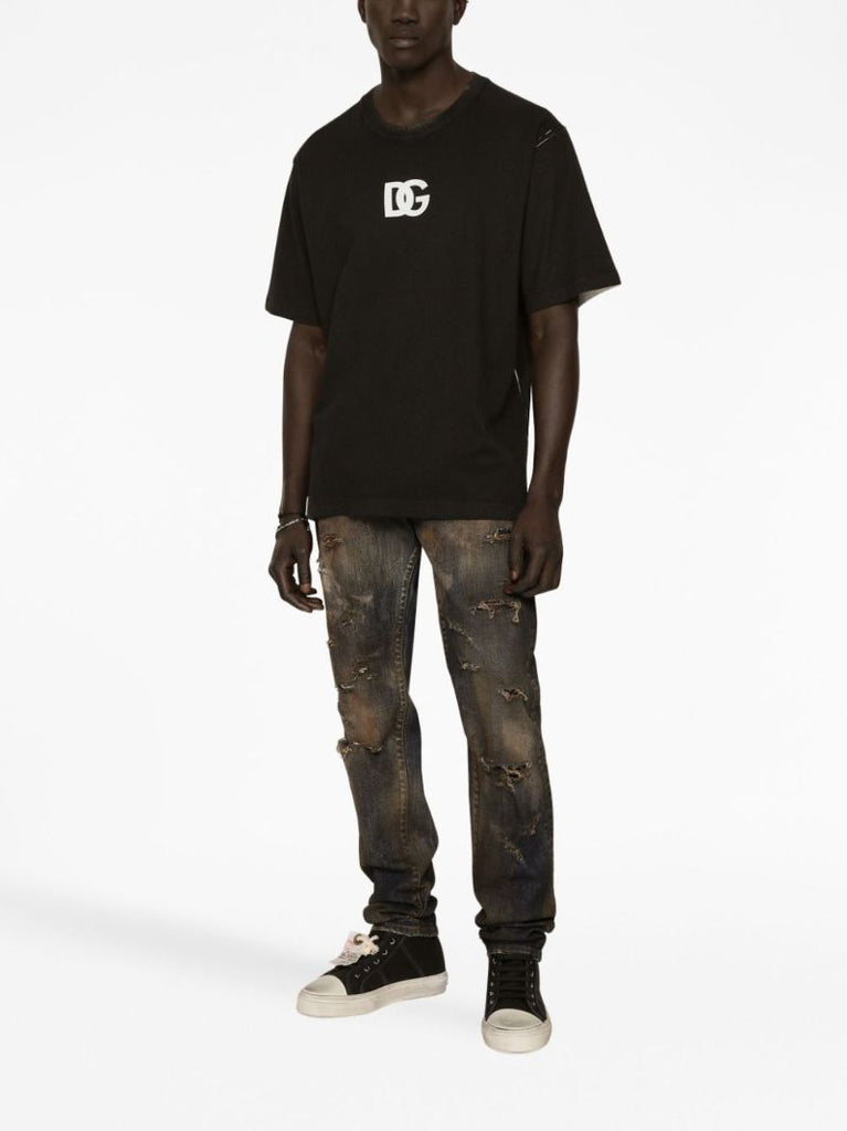 Black Cotton Logo Print T-shirt