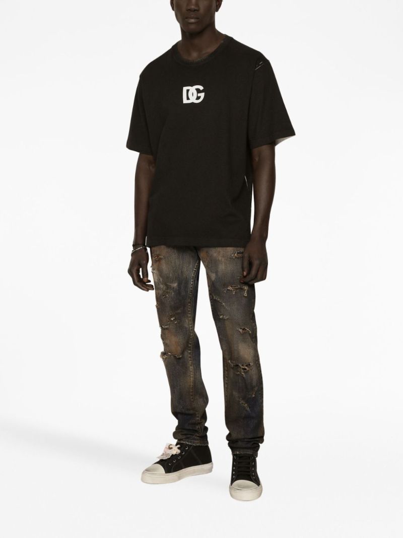 Black Cotton Logo Print T-shirt