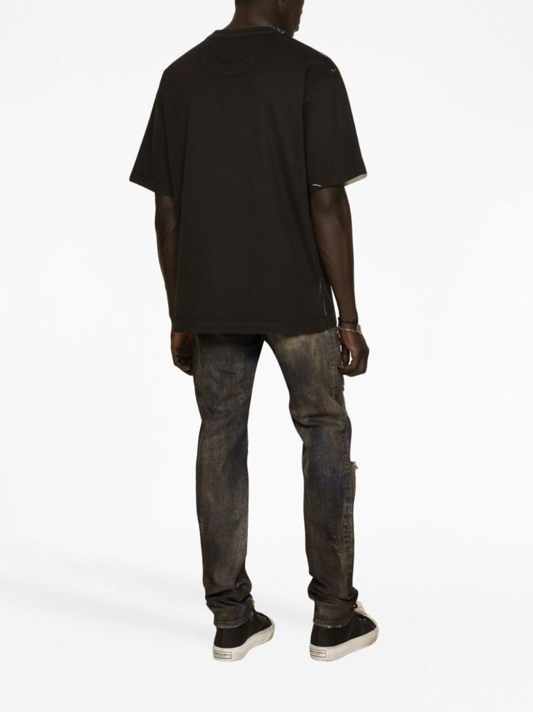 Black Cotton Logo Print T-shirt
