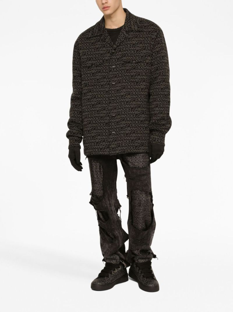 Black Distressed Cotton Sweatshirt