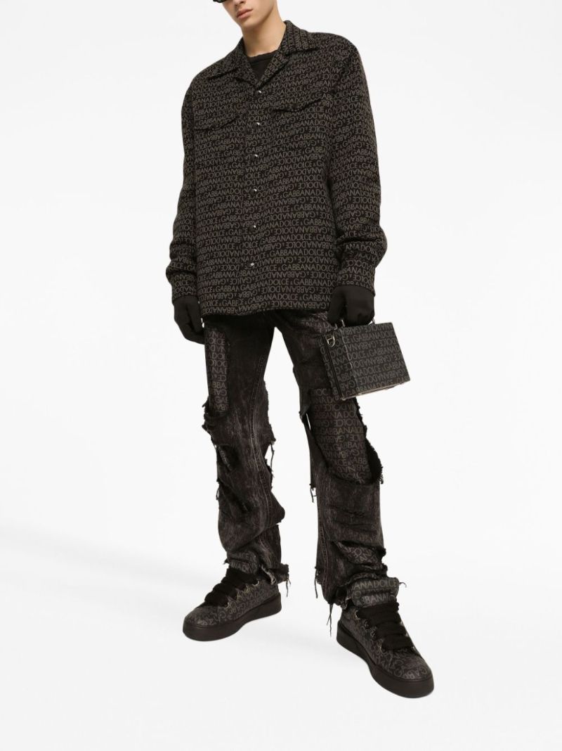 Black Distressed Cotton Sweatshirt