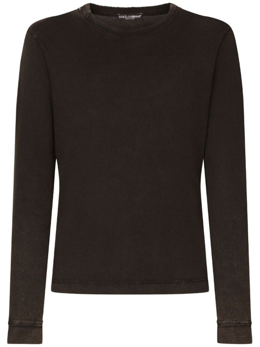 Black Distressed Cotton Sweatshirt