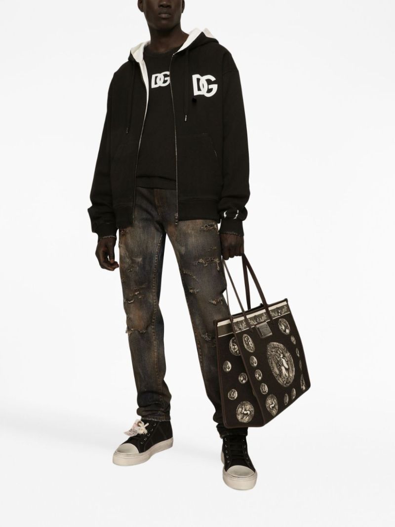 Black Cotton Logo Print Hoodie