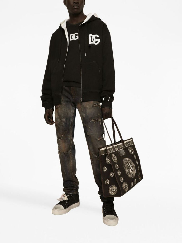 Black Cotton Logo Print Hoodie
