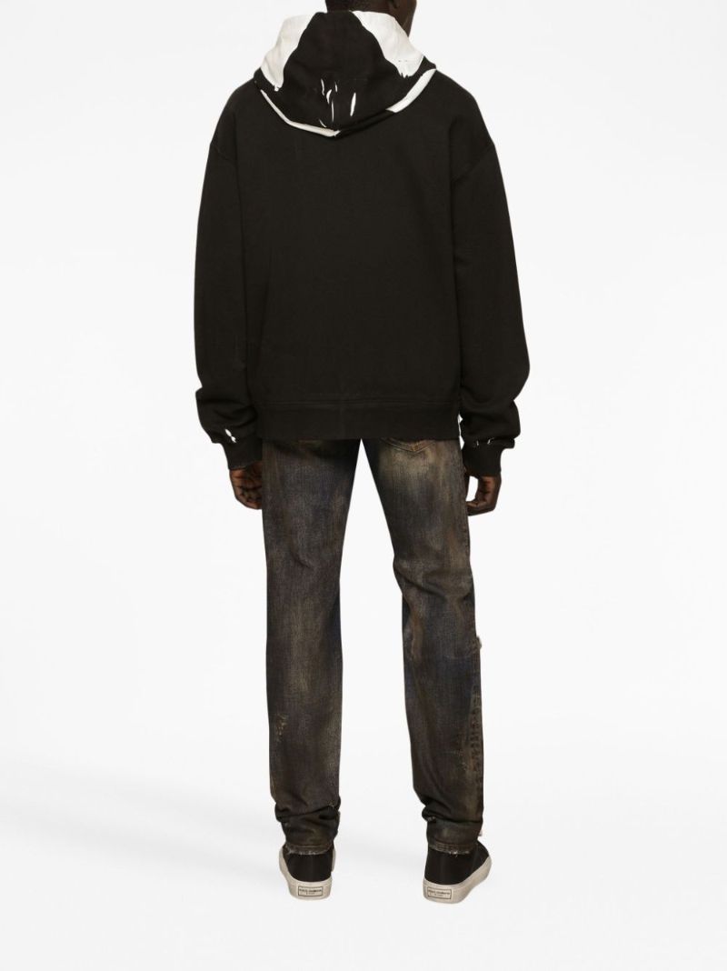 Black Cotton Logo Print Hoodie