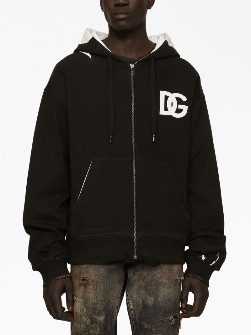 Black Cotton Logo Print Hoodie