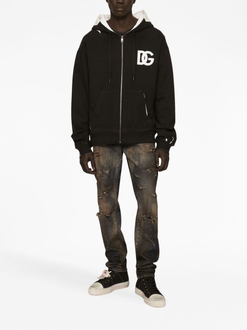 Black Cotton Logo Print Hoodie