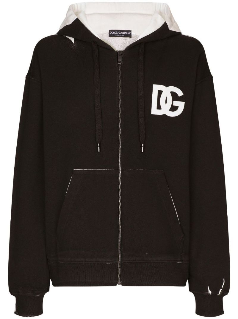 Black Cotton Logo Print Hoodie