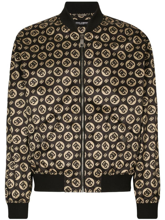 Brown Logo Print Bomber Jacket