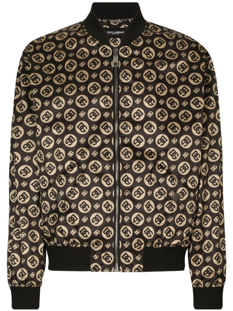 Brown Logo Print Bomber Jacket