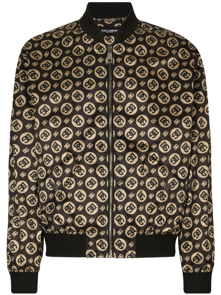 Brown Logo Print Bomber Jacket