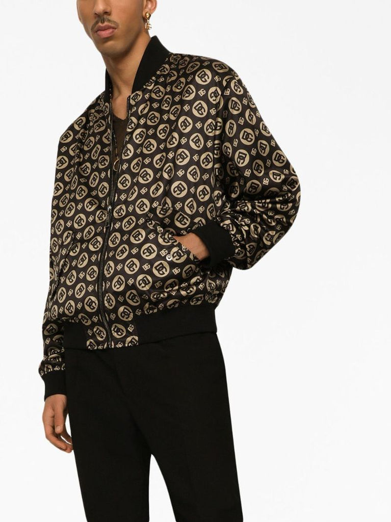 Brown Logo Print Bomber Jacket