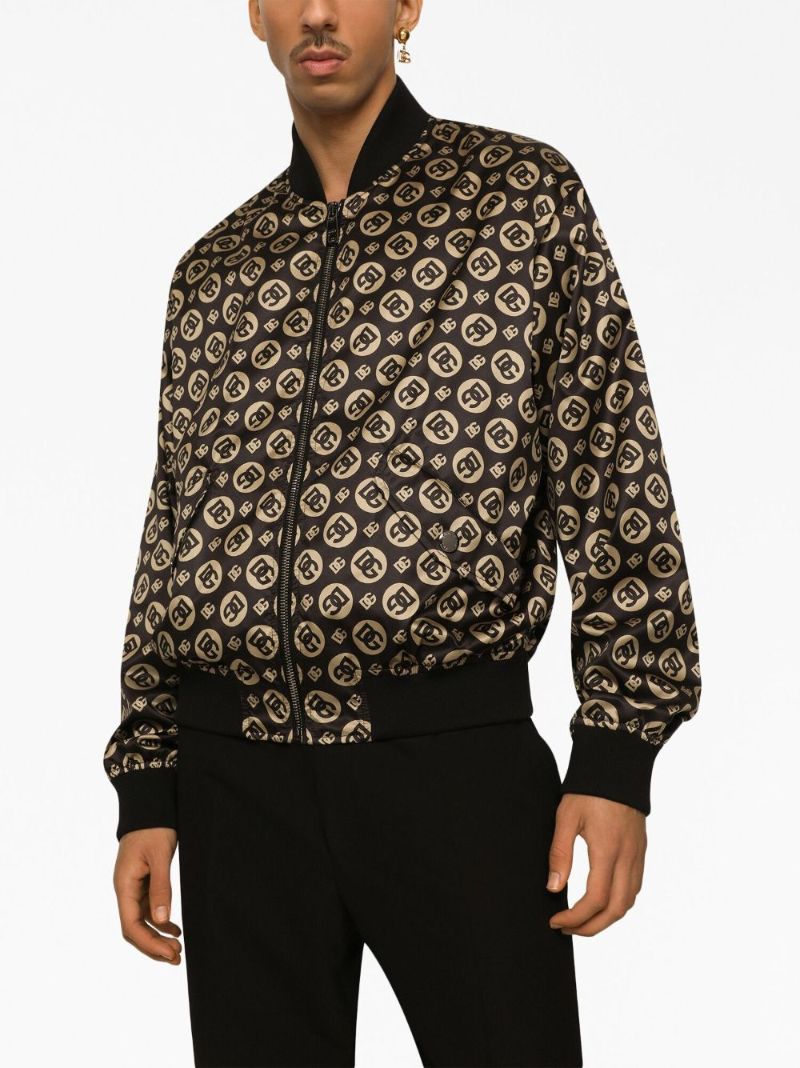 Brown Logo Print Bomber Jacket