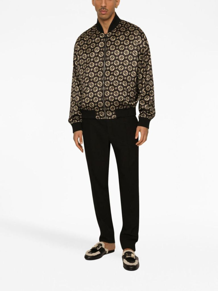 Brown Logo Print Bomber Jacket