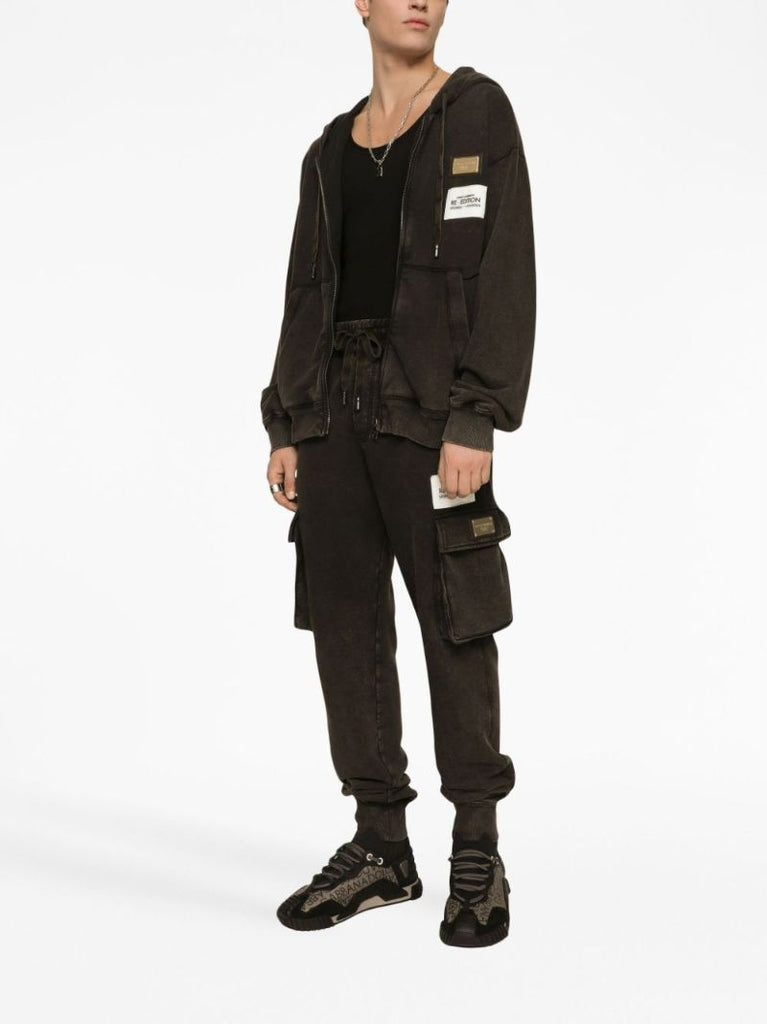 Black Logo-patch Zip-up Hoodie