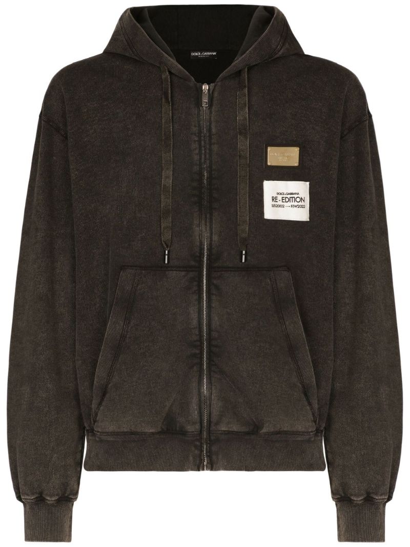 Black Logo-patch Zip-up Hoodie