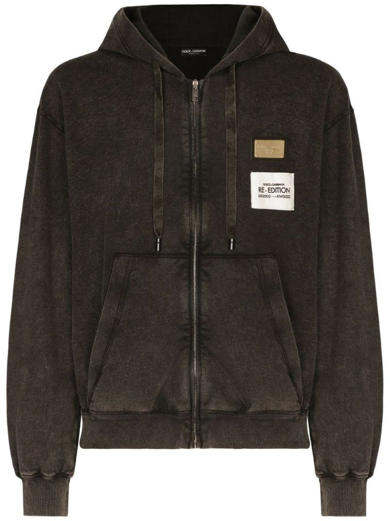 Black Logo-patch Zip-up Hoodie