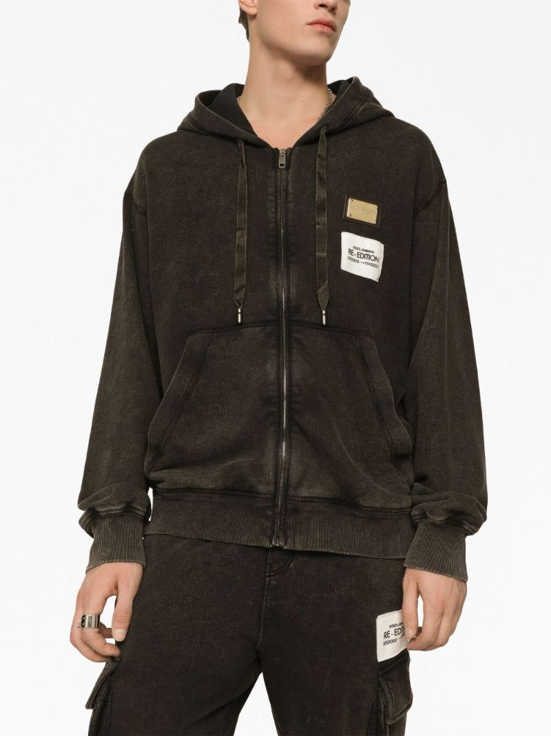 Black Logo-patch Zip-up Hoodie