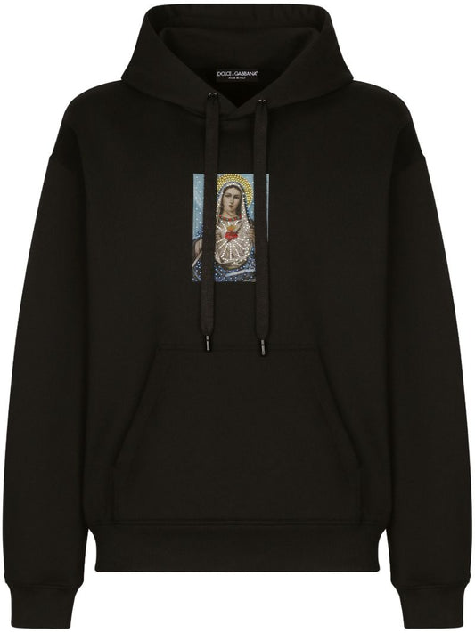 Black Graphic-print Cotton Hoodie