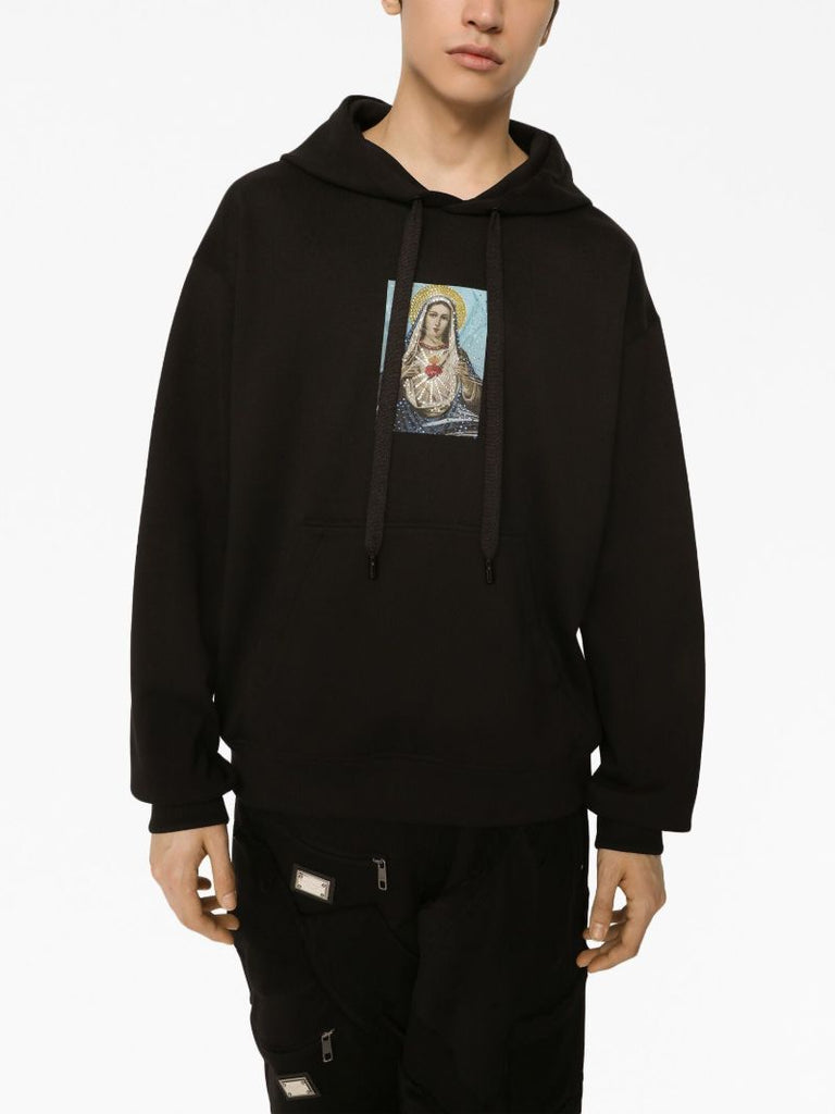 Black Graphic-print Cotton Hoodie